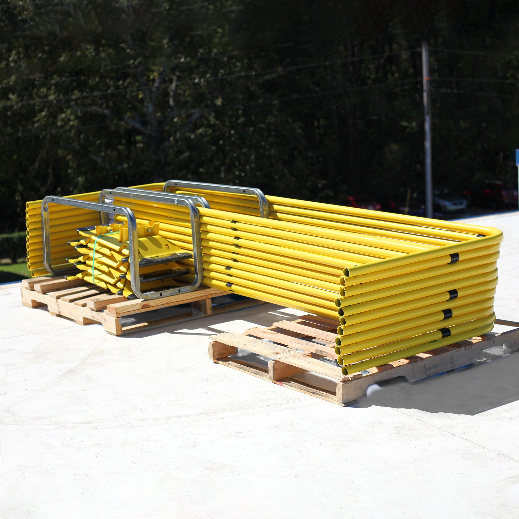 Tie Down Yellow Stack Pallet Kit - 11 10 ft. Guardrails & 12 UCC Bases - 71762