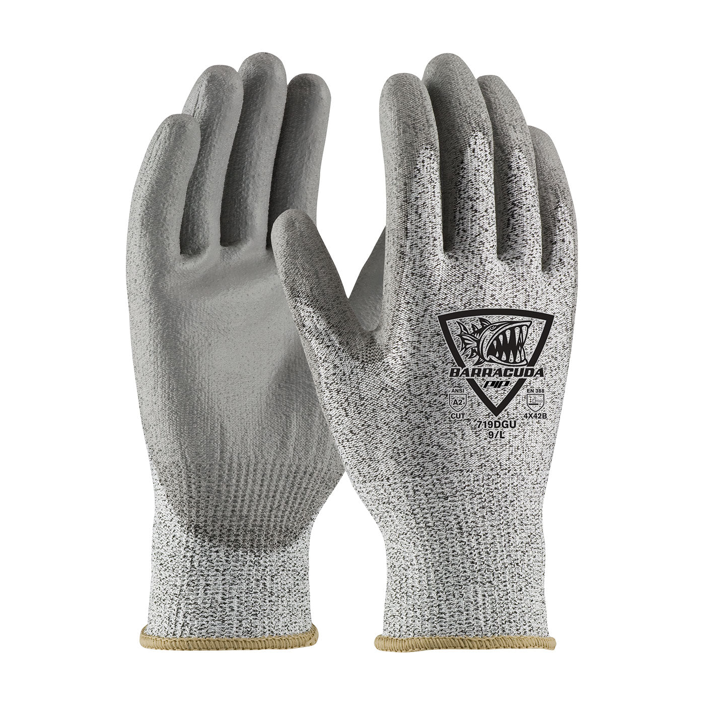 Barracuda Seamless Knit Polykor Blended Glove w/Polyurethane Coated Flat Grip on Palm & Fingers - Salt Pepper - 1/DZ - 719DGU