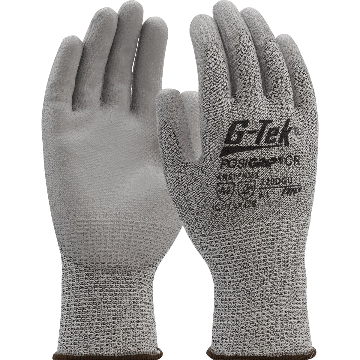 G-Tek PosiGrip Lightweight  Polykor Blend w/Polyurethane palm & finger flat grip coating - Salt Pepper - 1/DZ - 720DGU