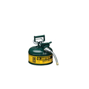 Justrite Type II Accuflow Steel Safety Can For Flammables - 1 Gal. - S/S Flame Arrester - 5/8" Metal Hose - Green - 7210420