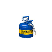 Justrite Type II Accuflow Steel Safety Can For Flammables - 2 Gal. - S/S Flame Arrester - 5/8" Metal Hose - Blue - 7220320