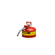 Justrite Type II Accuflow Steel Safety Can For Flammables - 2.5 Gal. - S/S Flame Arrester - 1" Metal Hose - Red - 7225130