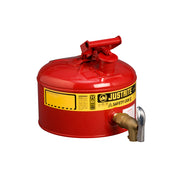 Justrite Type I Shelf Safety Can - 2.5 Gallon - Bottom 08902 Faucet - S/S Flame Arrester - Steel - Red - 7225150