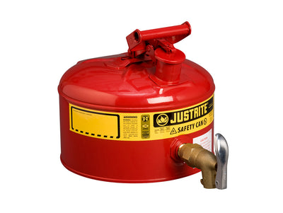 Justrite Type I Shelf Safety Can - 2.5 Gallon - Bottom 08902 Faucet - S/S Flame Arrester - Steel - Red - 7225150