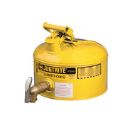Justrite Type I Shelf Safety Can - 2.5 Gallon - Bottom 08902 Faucet - S/S Flame Arrester - Steel - Yellow - 7225250