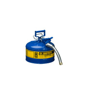 Justrite Type II Accuflow Steel Safety Can For Flammables - 2.5 Gal. - S/S Flame Arrester - 1" Metal Hose - Blue - 7225330
