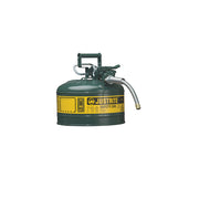 Justrite Type II Accuflow Steel Safety Can For Flammables - 2.5 Gal. - Flame Arrester - 5/8" Metal Hose - Green - 7225420