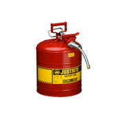 Justrite Type II Accuflow Steel Safety Can For Flammables - 5 Gal. - S/S Flame Arrester - 5/8" Metal Hose - Red - 7250120