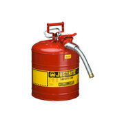 Justrite Type II Accuflow Steel Safety Can For Flammables - 5 Gal. - S/S Flame Arrester - 1" Metal Hose - Red - 7250130