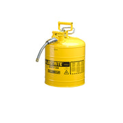 Justrite Type II Accuflow Steel Safety Can For Flammables - 5 Gal. - S/S Flame Arrester - 5/8" Metal Hose - Yellow - 7250220