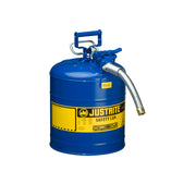 Justrite Type II Accuflow Steel Safety Can For Flammables - 5 Gal. - S/S Flame Arrester - 1" Metal Hose - Blue - 7250330