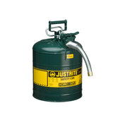 Justrite Type II Accuflow Steel Safety Can For Flammables - 5 Gal. - S/S Flame Arrester - 1" Metal Hose - Green - 7250430