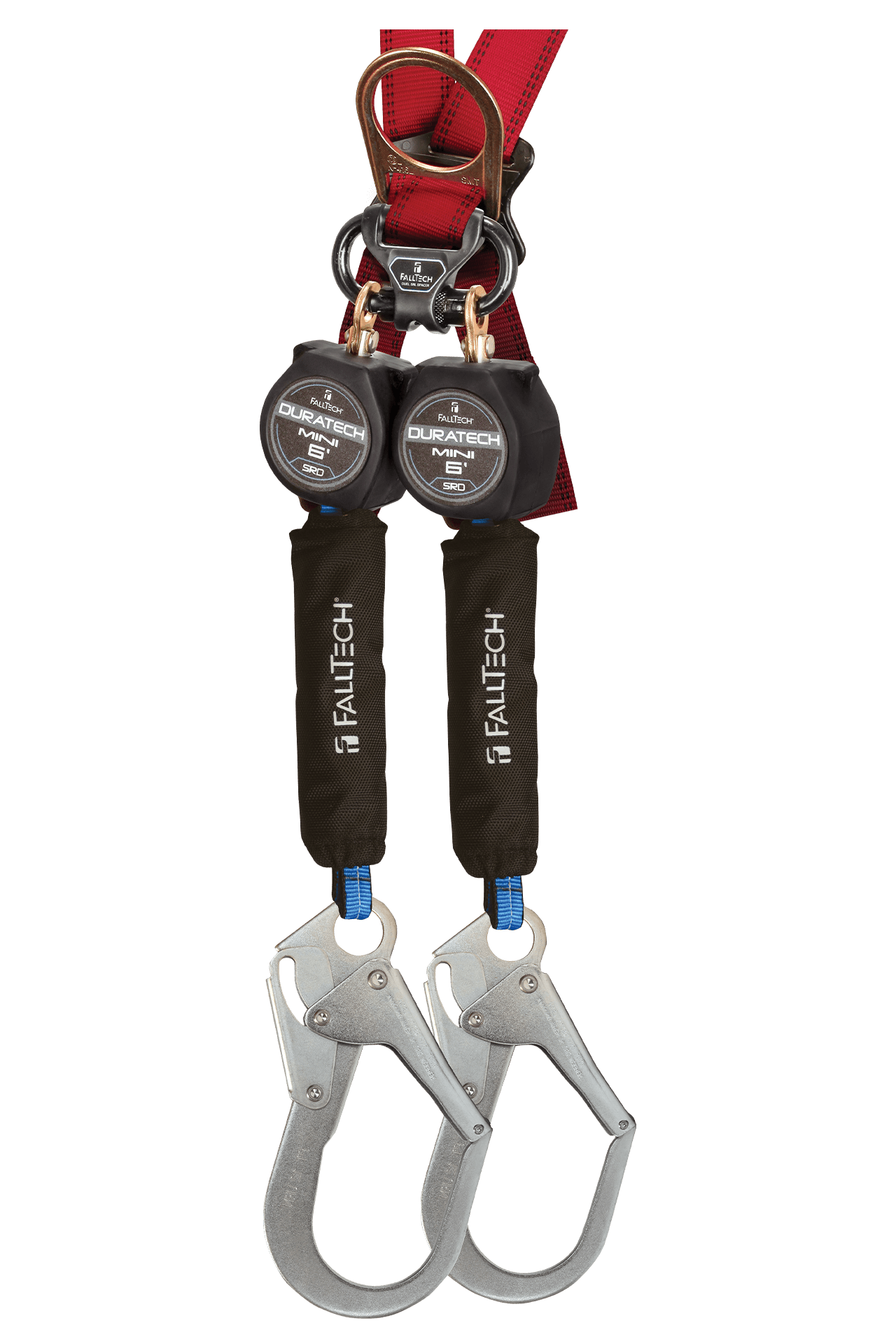 FallTech 6' Mini Twin-Leg Personal SRL with Steel Rebar Hooks Includes Steel Dorsal Connecting Carabiner - 72706TB3