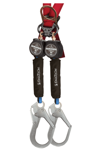 FallTech 6' Class 1 Mini Twin-Leg Personal SRL with Steel Rebar Hooks Includes Steel Dorsal Connecting Carabiner - 72706TB3