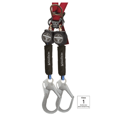 FallTech 6' Class 1 Mini Twin-Leg Personal SRL with Steel Rebar Hooks Includes Steel Dorsal Connecting Carabiner - 72706TB3