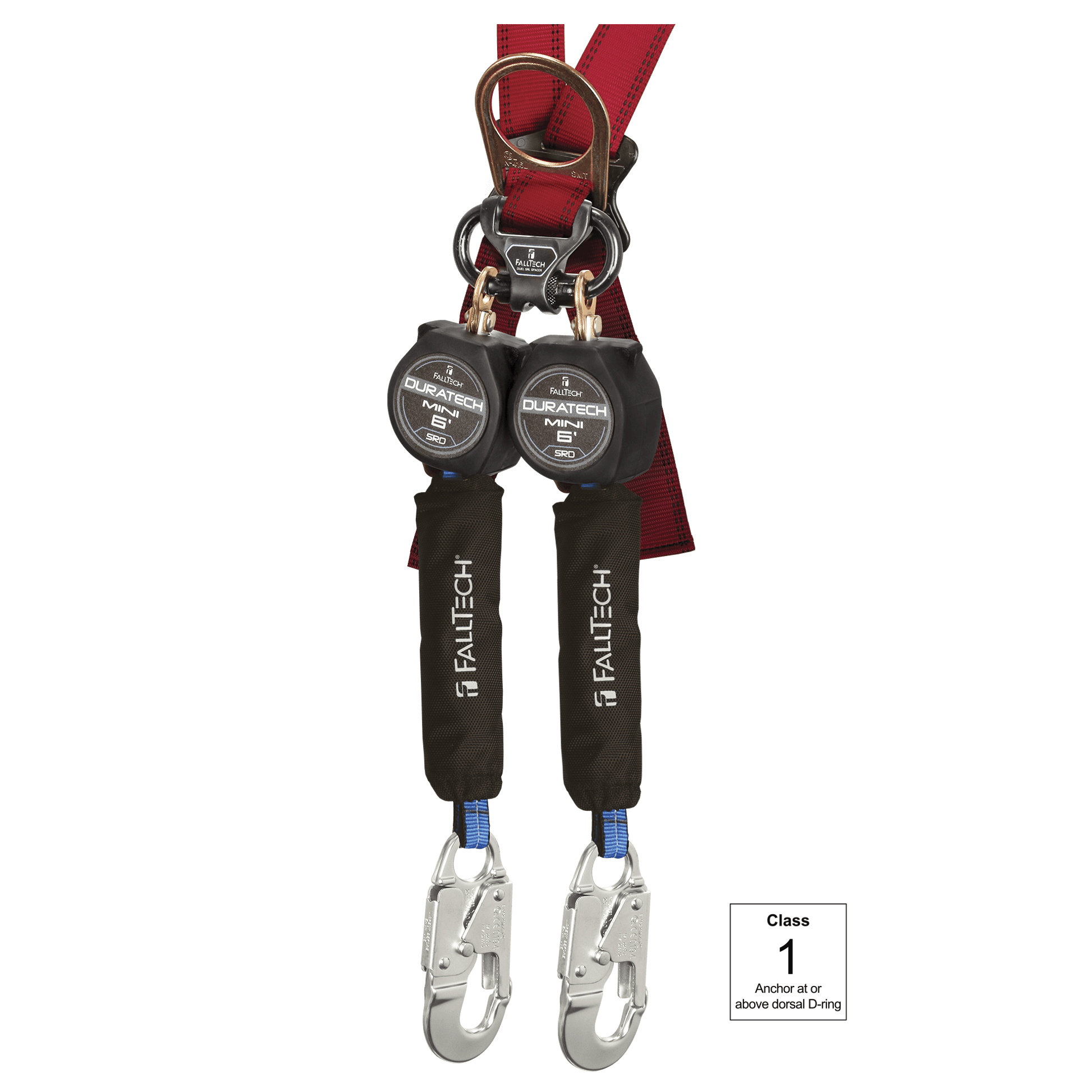 FallTech 6' Mini Twin-Leg Personal SRL with Aluminum Snap Hooks Includes Steel Dorsal Connecting Carabiner - 72706TB4