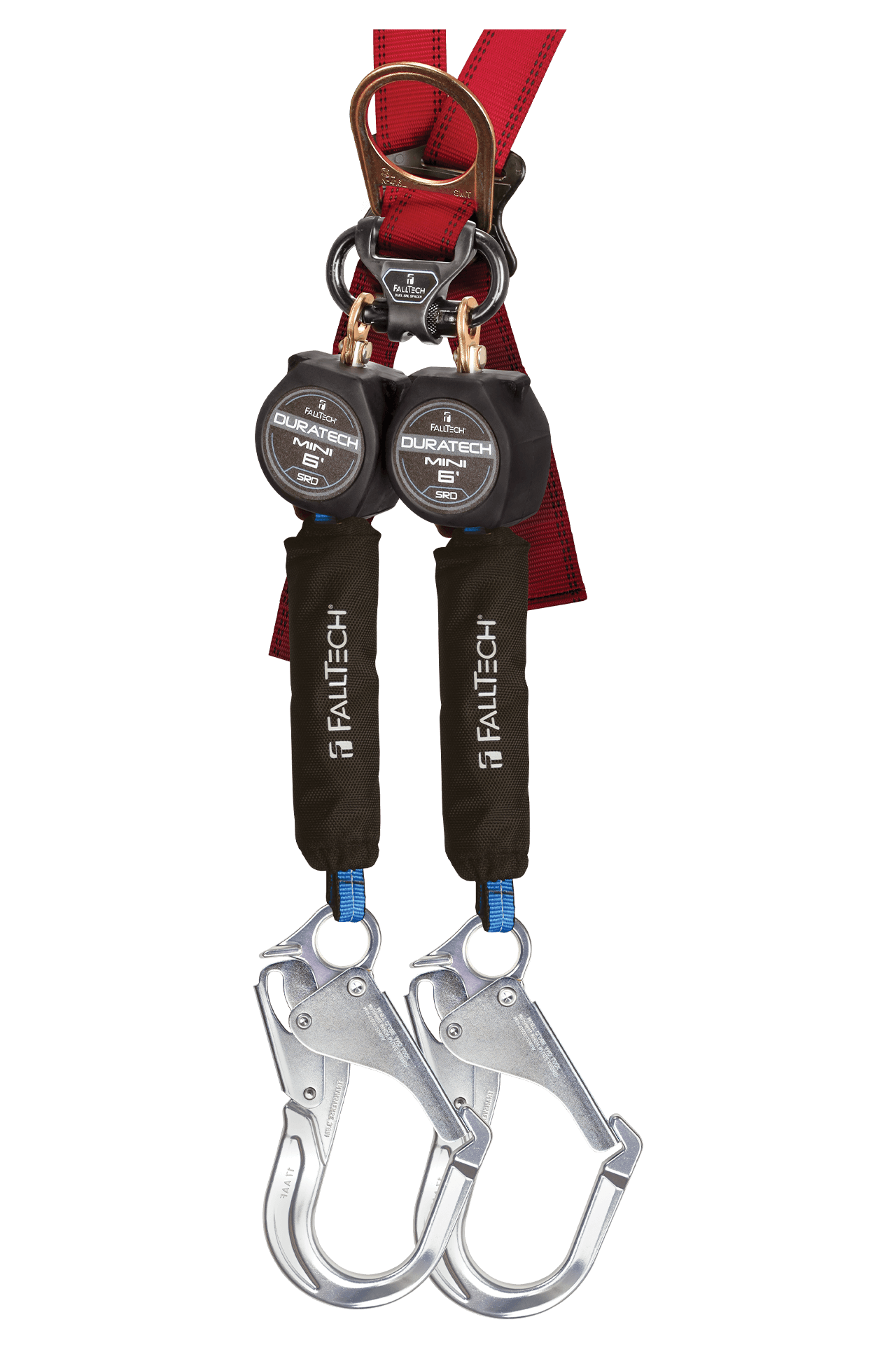 FallTech 6' Mini Twin-Leg Personal SRL with Aluminum Rebar Hooks Includes Steel Dorsal Connecting Carabiner - 72706TB5