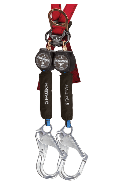 FallTech 6' Mini Twin-Leg Personal SRL with Aluminum Rebar Hooks Includes Steel Dorsal Connecting Carabiner - 72706TB5