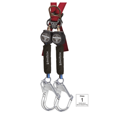 FallTech 6' Mini Twin-Leg Personal SRL with Aluminum Rebar Hooks Includes Steel Dorsal Connecting Carabiner - 72706TB5
