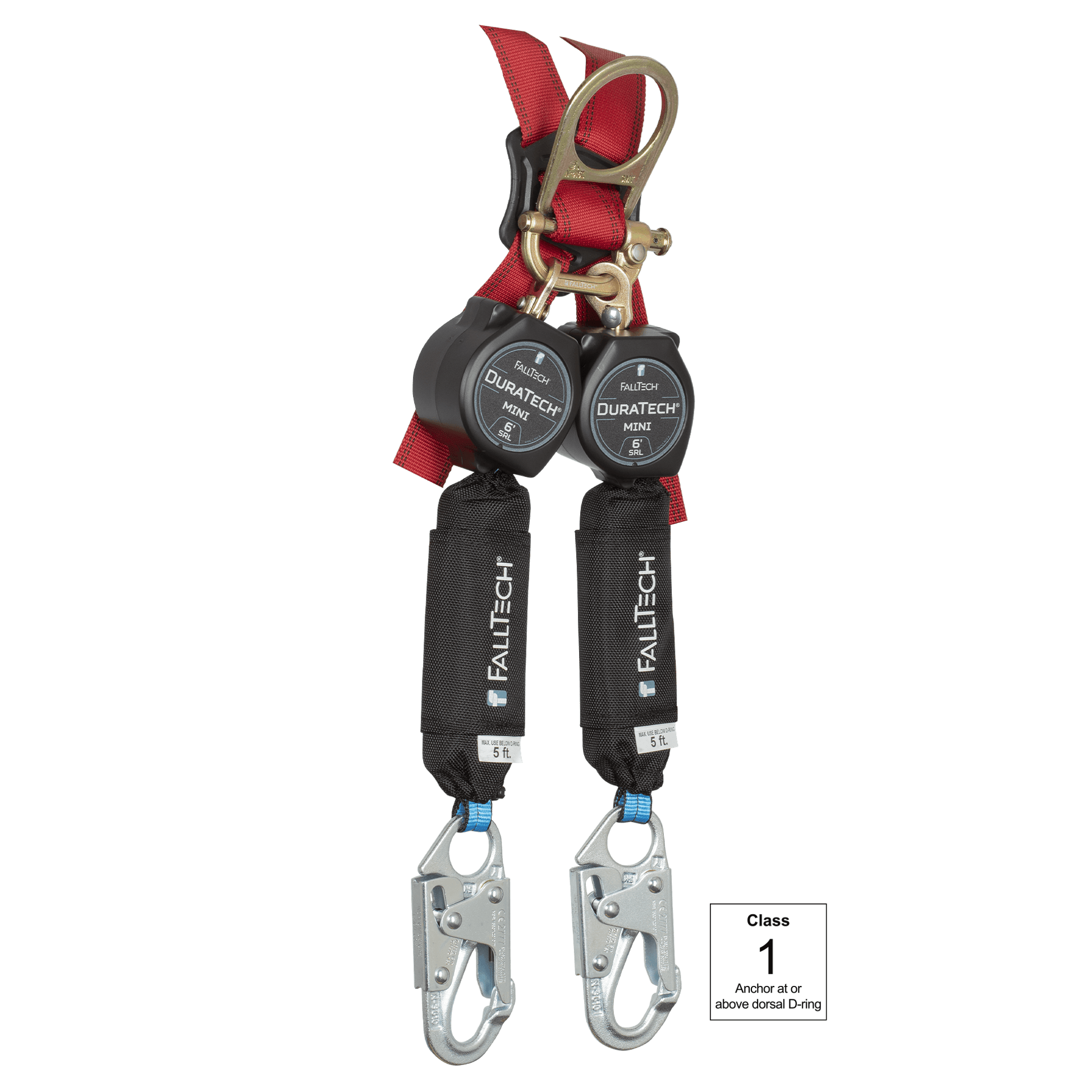 FallTech 6' Mini Twin-Leg Personal SRL with Steel Snap Hooks Includes Triple-Lock Steel Dorsal Connector - 72706TH1