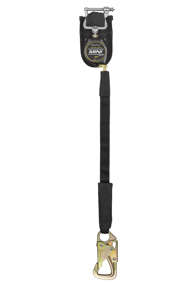 FallTech 7' Arc Flash Mini Pro Class 1 Single Leg SRL-P with Steel 5k Snap Hook - 72907SP8S