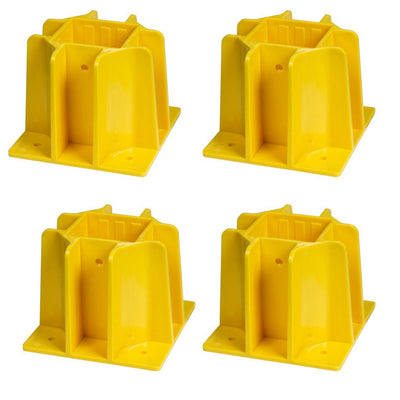 Tie Down Safety Guard Guardrail Base with Toeboard Slots, 4-pack Yellow - 72989