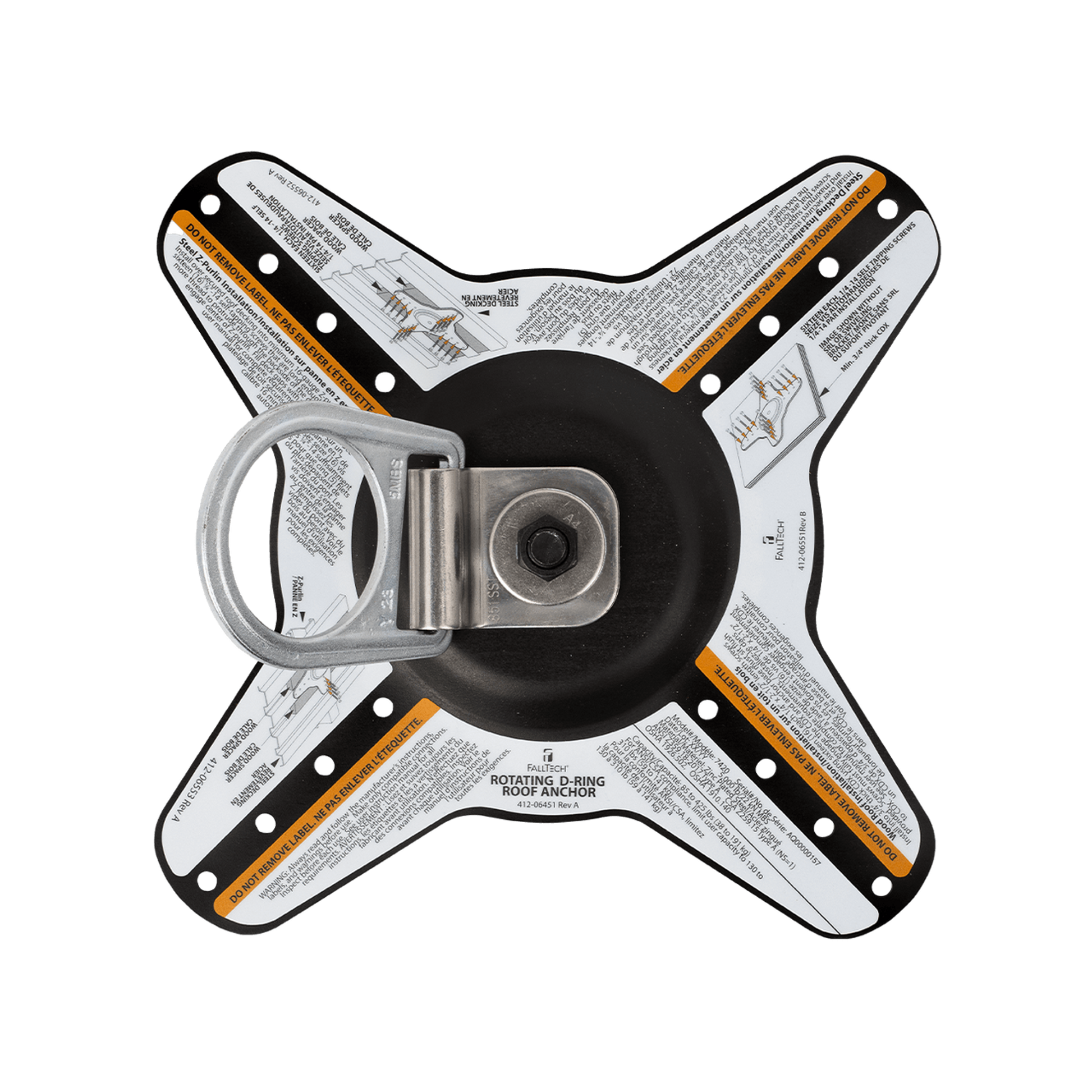 FallTech 360° Rotating D-Ring Roof Anchor w/Fastners - 7420