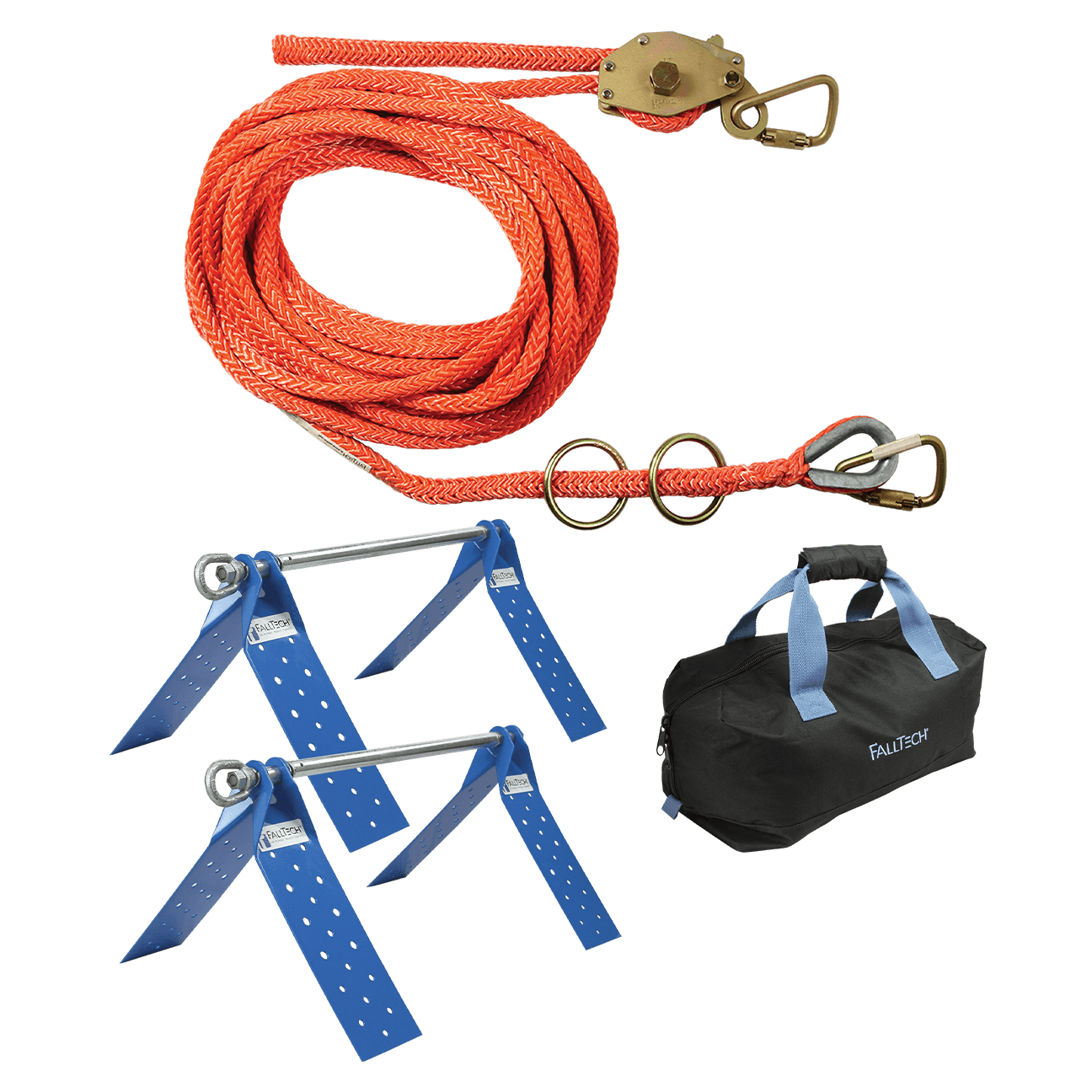 FallTech 50' Temporary Rope HLL System; 2-person Hollow-core Polyester Rope and Dual Truss Anchors - 7432502