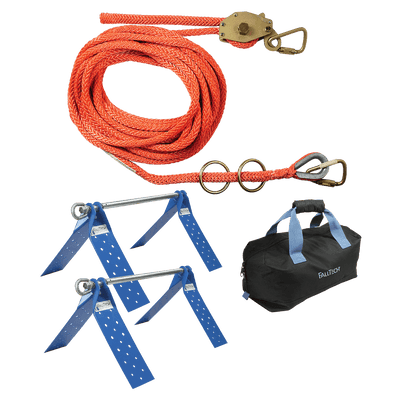 FallTech 50' Temporary Rope HLL System; 2-person Hollow-core Polyester Rope and Dual Truss Anchors - 7432502