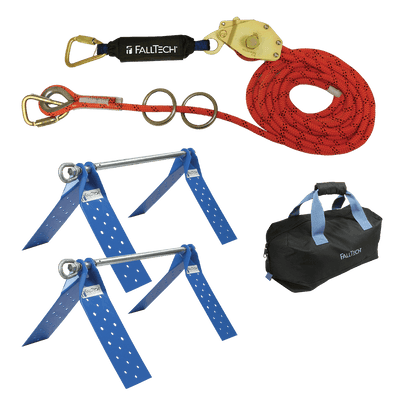 FallTech 60' Temporary Rope HLL System; 2-person with Kernmantle Rope and Dual Truss Roof Anchors - 7432602K