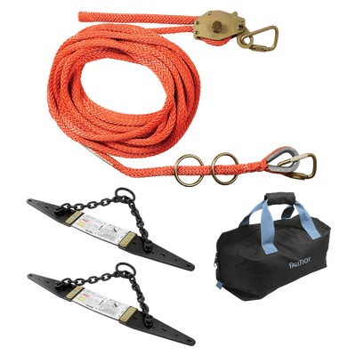FallTech 50' Temporary Rope HLL System; 2-person Hollow-core Polyester Rope and Chain Roof Anchors - 7493A502