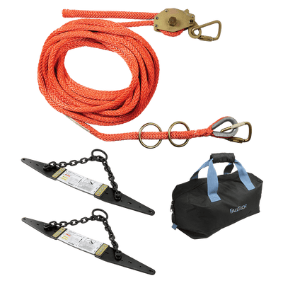FallTech 50' Temporary Rope HLL System; 2-person Hollow-core Polyester Rope and Chain Roof Anchors - 7493A502