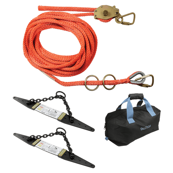 FallTech 50' Temporary Rope HLL System; 2-person Hollow-core Polyester Rope and Chain Roof Anchors - 7493A502
