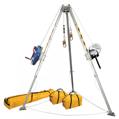 FallTech 8' Confined Space Tripod System with 60' Galvanized Steel SRL-R and Personnel Winch - 7509