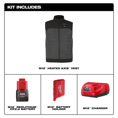 Milwaukee Tools M12 Heated Axis Vest - Complete Kit (Includes Battery) - Gray - M300G-21
