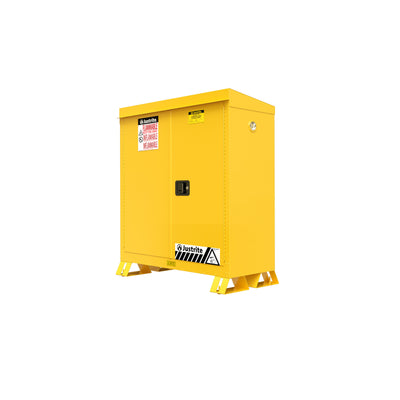 Justrite Outdoor Flammable Safety Cabinet - Cap. 30 Gallons - 2 Shelves - 2 Self-Close Doors - Yellow - 831020