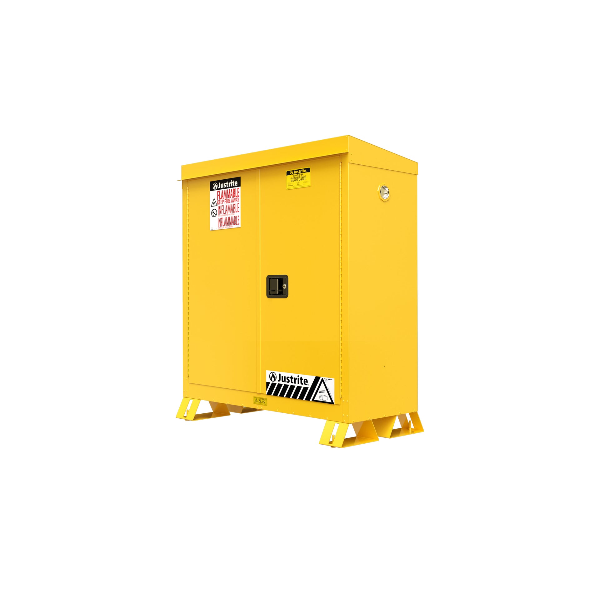 Justrite Outdoor Flammable Safety Cabinet - Cap. 30 Gallons - 2 Shelves - 2 Manual-Close Doors - Yellow - 831000