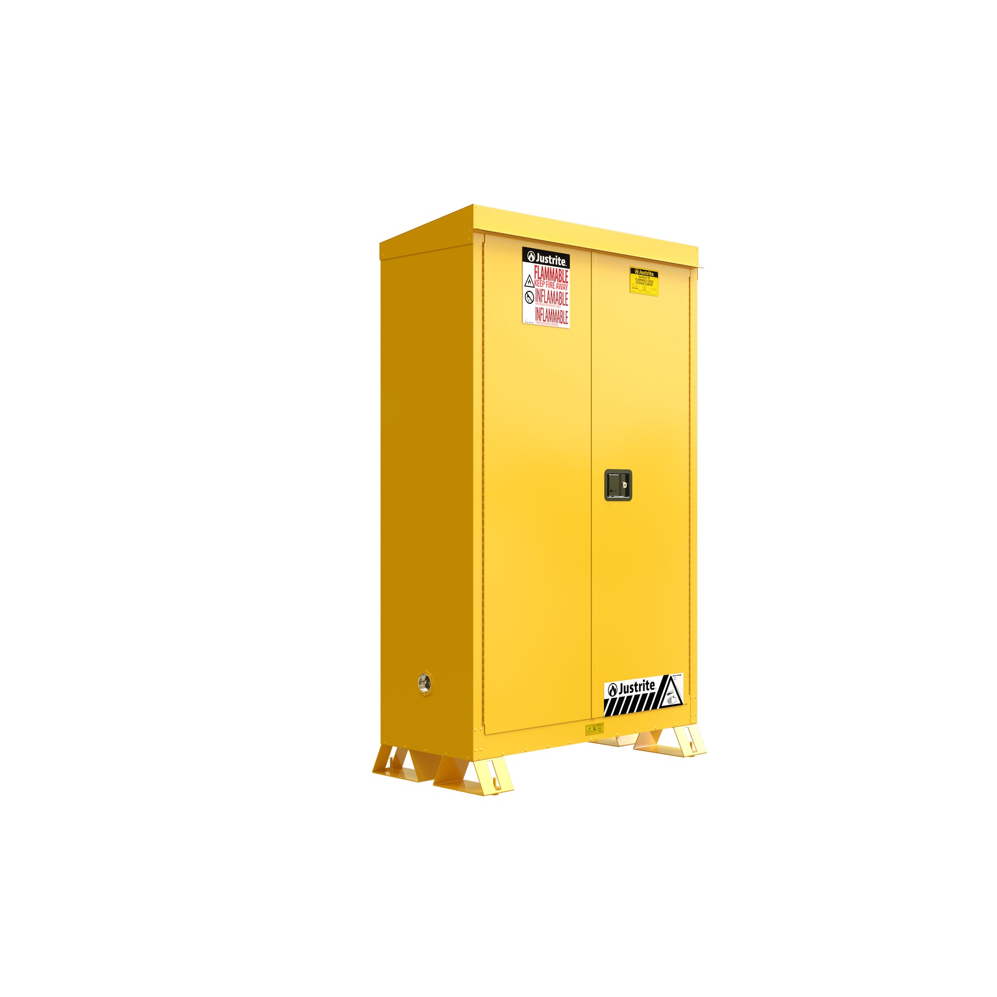 Justrite Outdoor Flammable Safety Cabinet - Cap. 45 Gallons - 2 Shelves - 2 Manual-Close Doors - Yellow - 814500