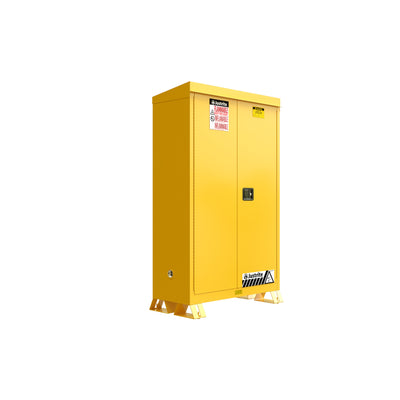 Justrite Outdoor Flammable Safety Cabinet - Cap. 45 Gallons - 2 Shelves - 2 Manual-Close Doors - Yellow - 814500