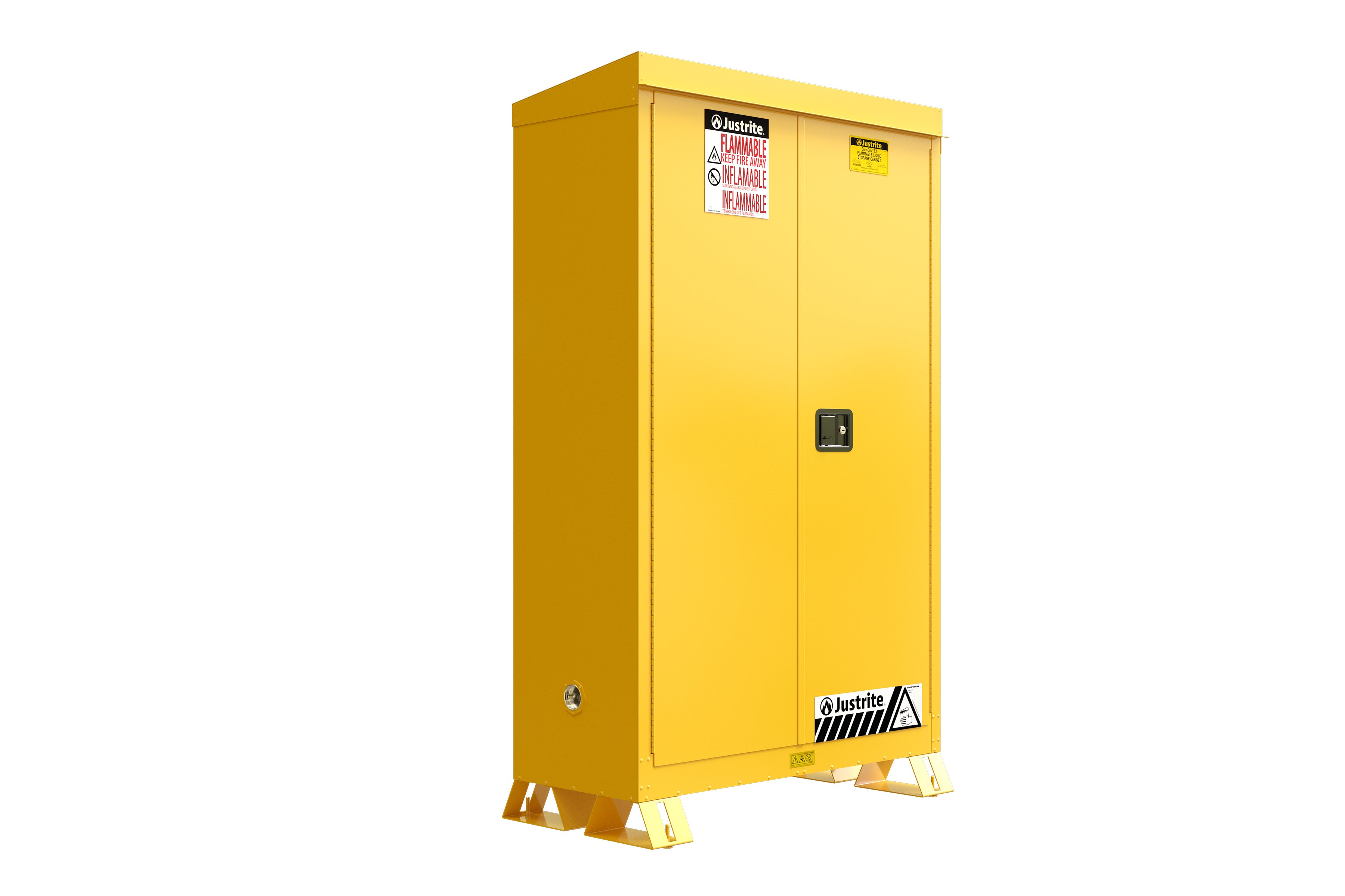 Justrite Outdoor Flammable Safety Cabinet - Cap. 45 Gallons - 2 Shelves - 2 Self-Close Doors - Yellow - 814520
