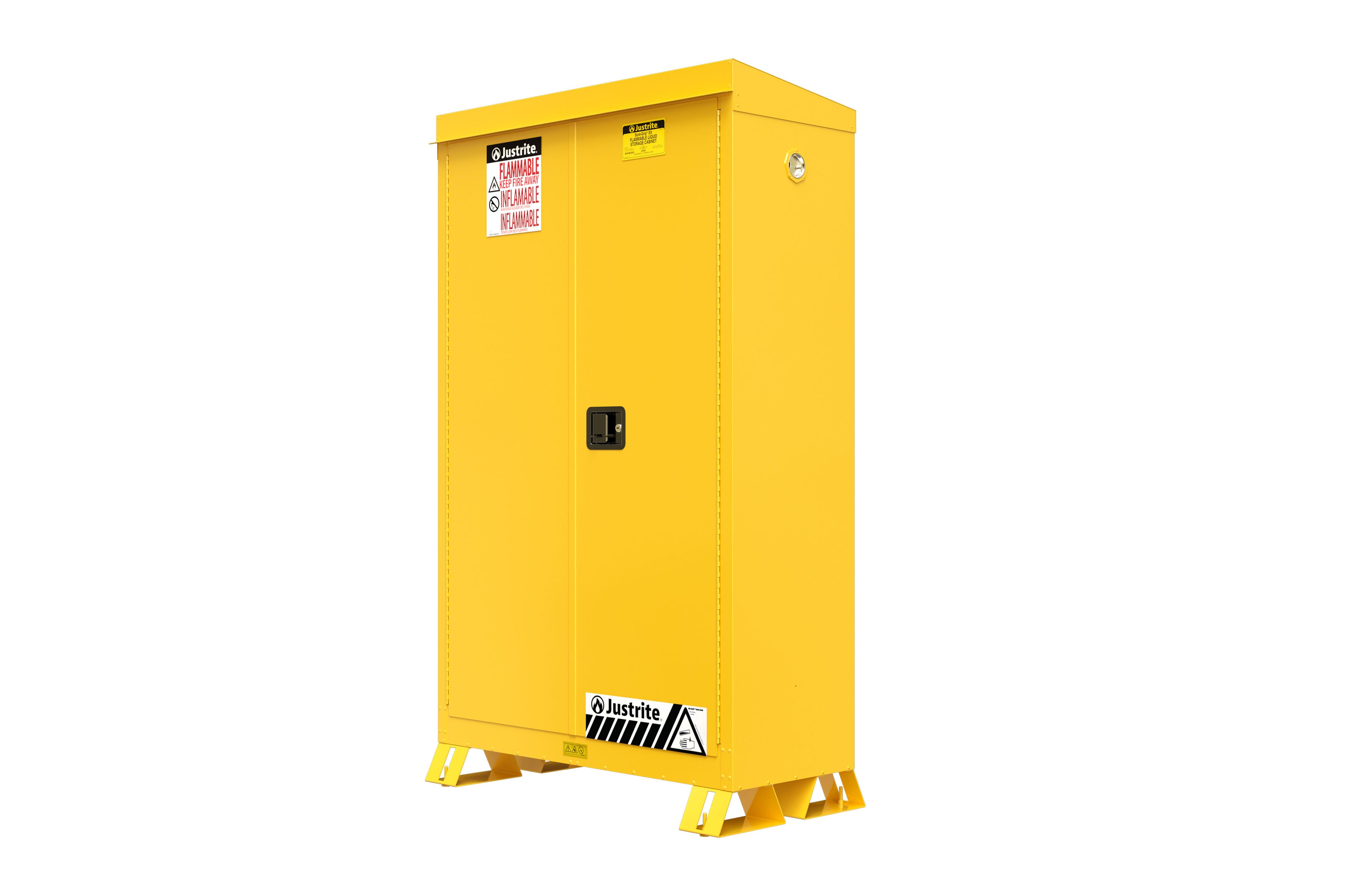 Justrite Outdoor Flammable Safety Cabinet - Cap. 45 Gallons - 2 Shelves - 2 Manual-Close Doors - Yellow - 814500