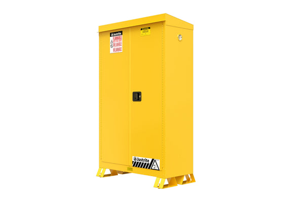Justrite Outdoor Flammable Safety Cabinet - Cap. 45 Gallons - 2 Shelves - 2 Manual-Close Doors - Yellow - 814500