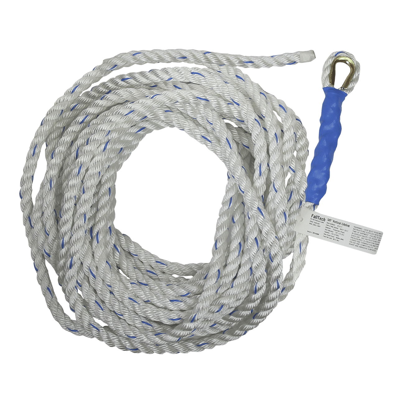 FallTech 100' Premium Vertical Lifeline with Thimble-eye and Taped End - 8201T