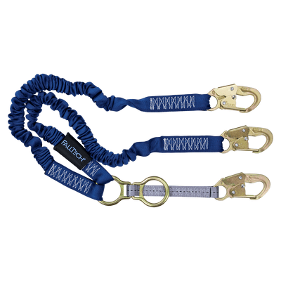 FallTech 4½' to 6' ElasTech Energy Absorbing Lanyard Double-leg with SRL D-ring and Steel Snap Hooks - 8240Y2D