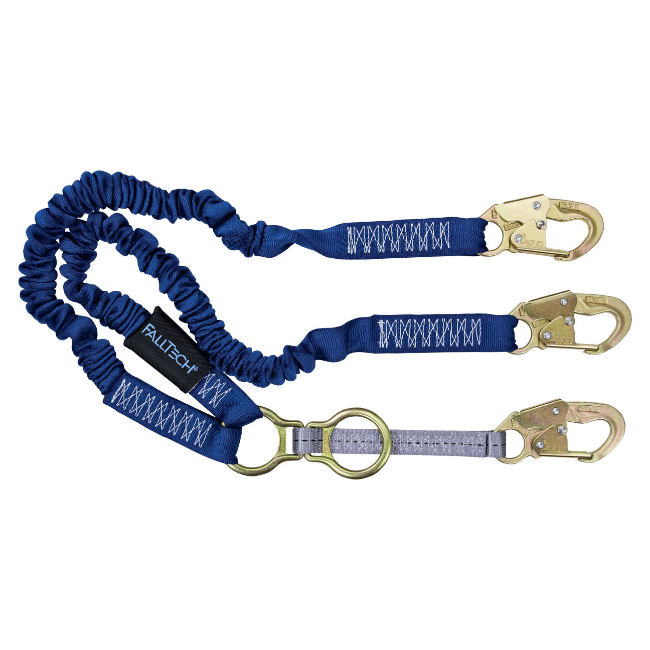 FallTech 4½' to 6' ElasTech Energy Absorbing Lanyard Double-leg with SRL D-ring and Steel Snap Hooks - 8240Y2D