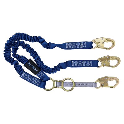 FallTech 41/2' to 6' ElasTech Energy Absorbing Lanyard Double-leg with SRL D-ring and Steel Snap Hooks - 8240Y2D