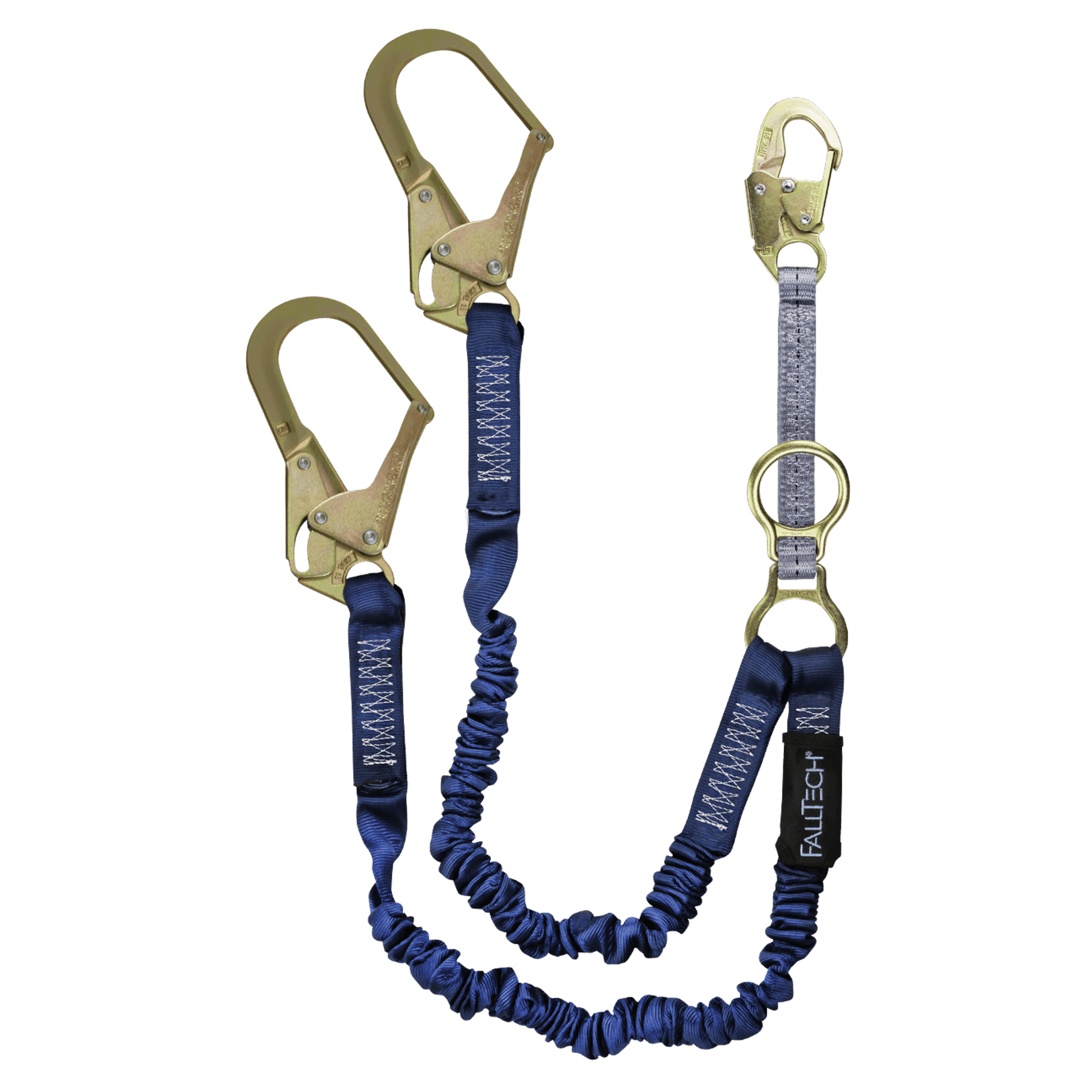 FallTech 4½' to 6' ElasTech Energy Absorbing Lanyard Double-leg with SRL D-ring and Steel Rebar Hooks - 8240Y32D