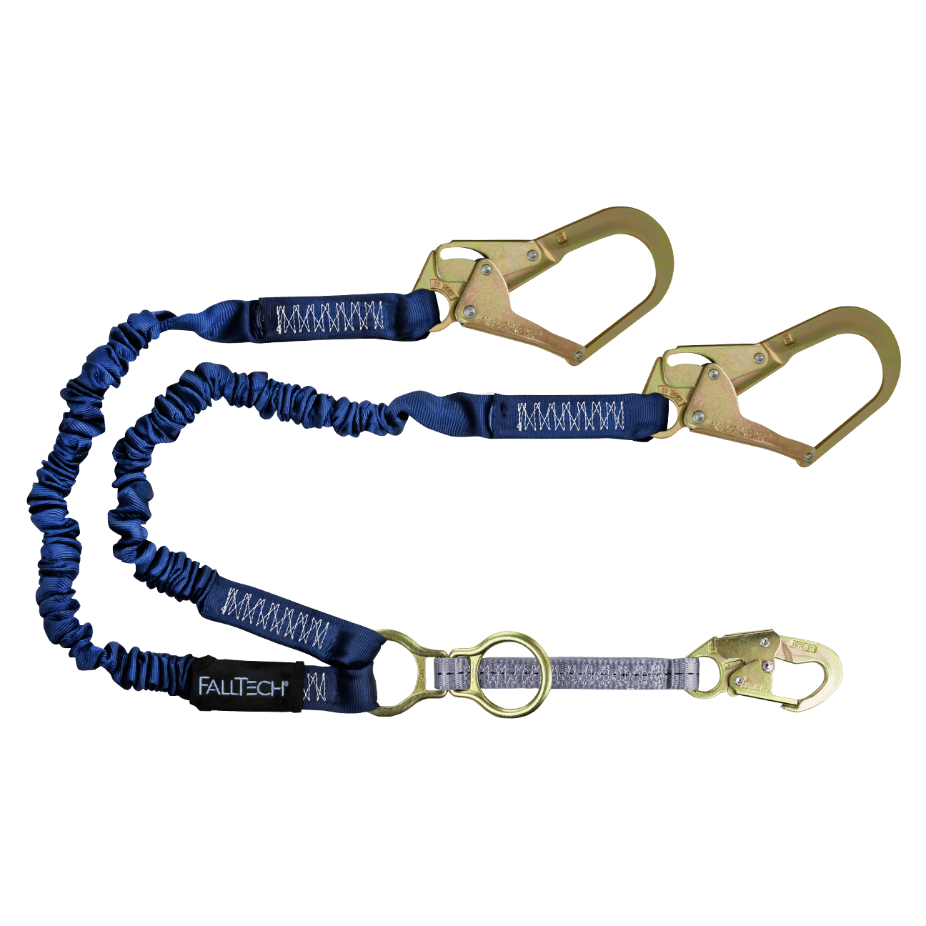 FallTech 4½' to 6' ElasTech Energy Absorbing Lanyard Double-leg with SRL D-ring and Steel Rebar Hooks - 8240Y32D