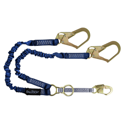 FallTech 41/2' to 6' ElasTech Energy Absorbing Lanyard Double-leg with SRL D-ring and Steel Rebar Hooks - 8240Y32D