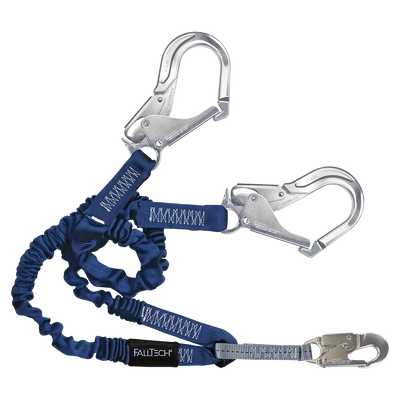 FallTech 4½' to 6' ElasTech Energy Absorbing Lanyard Double-leg with Aluminum Rebar Hooks - 8240Y3A